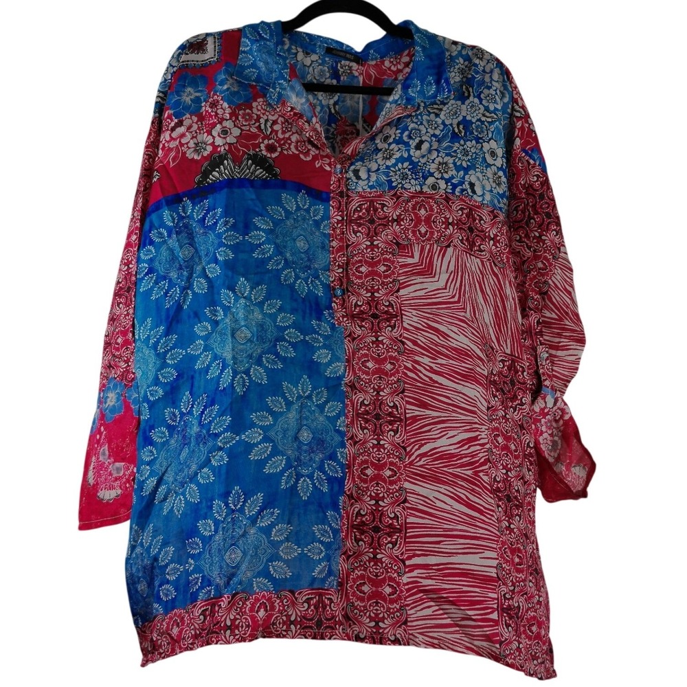 Johnny Was Womens XL Mayborn Silk Patchwork Floral Audrey Slim Tunic Top NWT